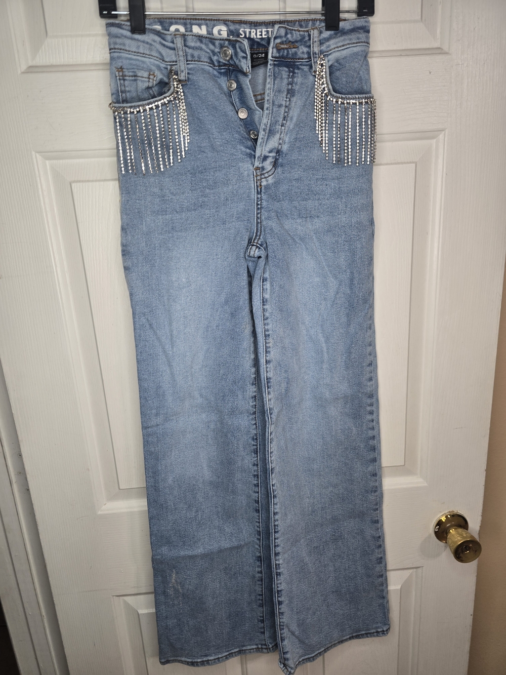 Light Wash Rhinestone Fringe Women's Jeans